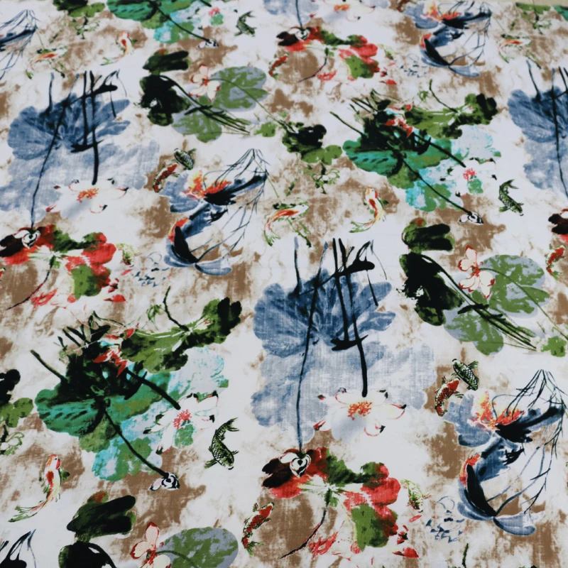 Китайская живопись стиль Мягкий вискоза Вискоза Поплин Ткань платье Tissus метр
