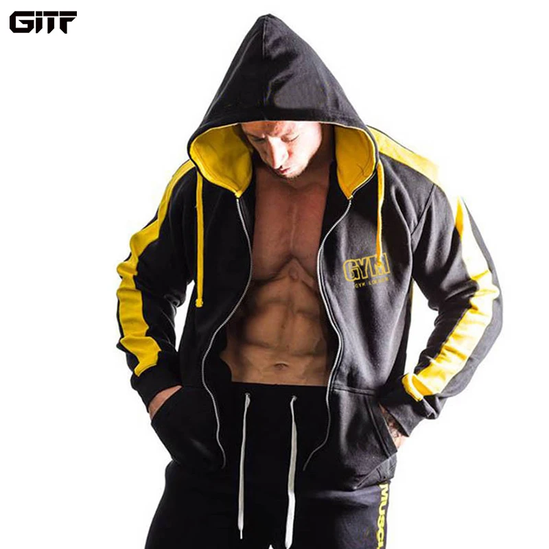 

GITF 2019 New sports jacket Men Hoodies Sweatshirts brand clothing Top quality Running jacket Male zipper Hooded Sweatshirt men