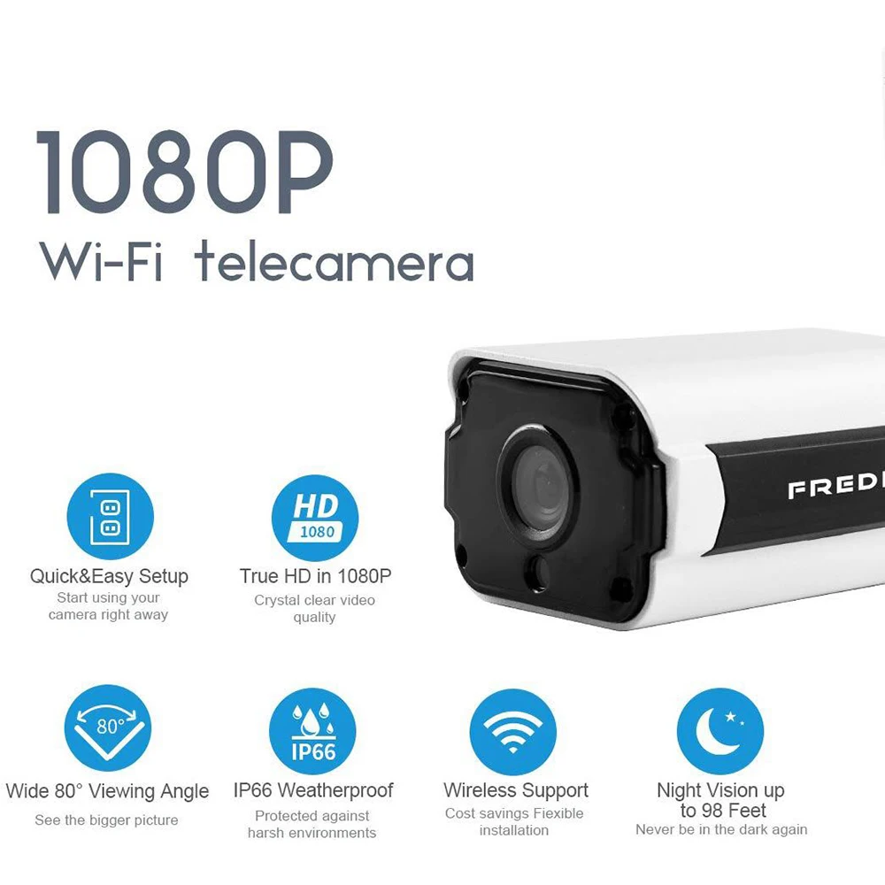 Фреди дома безопасности IP Камера Wi-Fi 1080 P/720 P Беспроводной Камеры Скрытого видеонаблюдения Наружная цилиндрическая Камера ИК Ночное