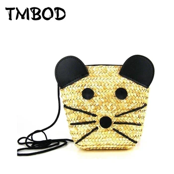 

Hot 2019 Women Cute Cat Shape Bags Fashion Women's Beach Bag Straw Summer Weave Woven Shopping Purses Handbags bolsa AB0141