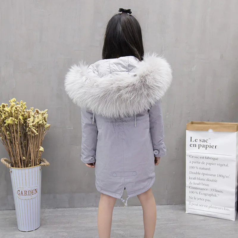 

2017 Winter kid super large fur collar jacket girls casual hooded cotton jacket high quality princess thick warm coat 17N1120