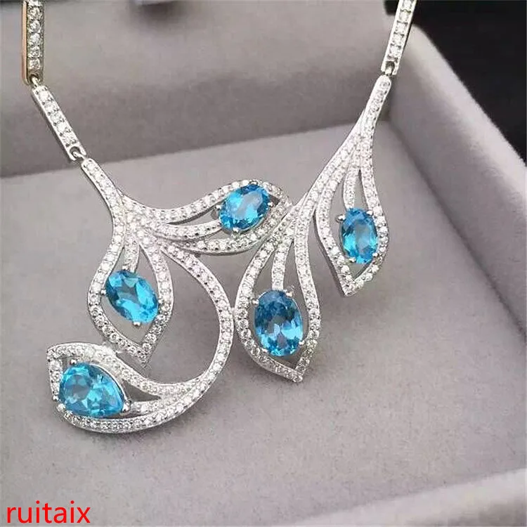 KJJEAXCMY boutique jewels 925 sterling silver inlaid with natural blue topaz necklace jewelry silver color set chain. цена KJJEAXCMY boutique jewels 925 sterling silver inlaid with natural blue topaz necklace jewelry silver color set chain. цены онлайн