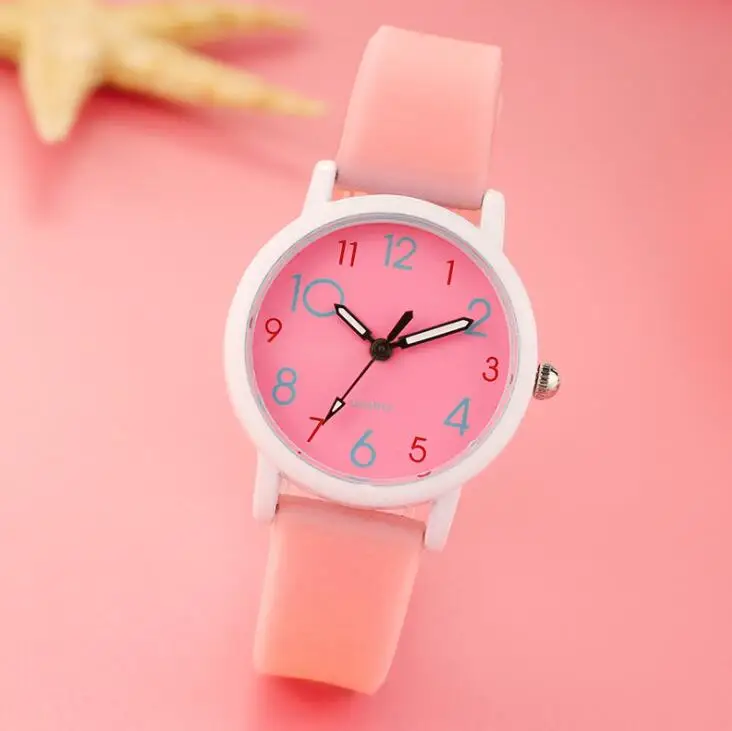 Модные часы, трендовые светящиеся часы для детей, девочек, студентов, обычные водонепроницаемые тонкие часы, женские электронные часы, кварцевые часы - Цвет: Pink
