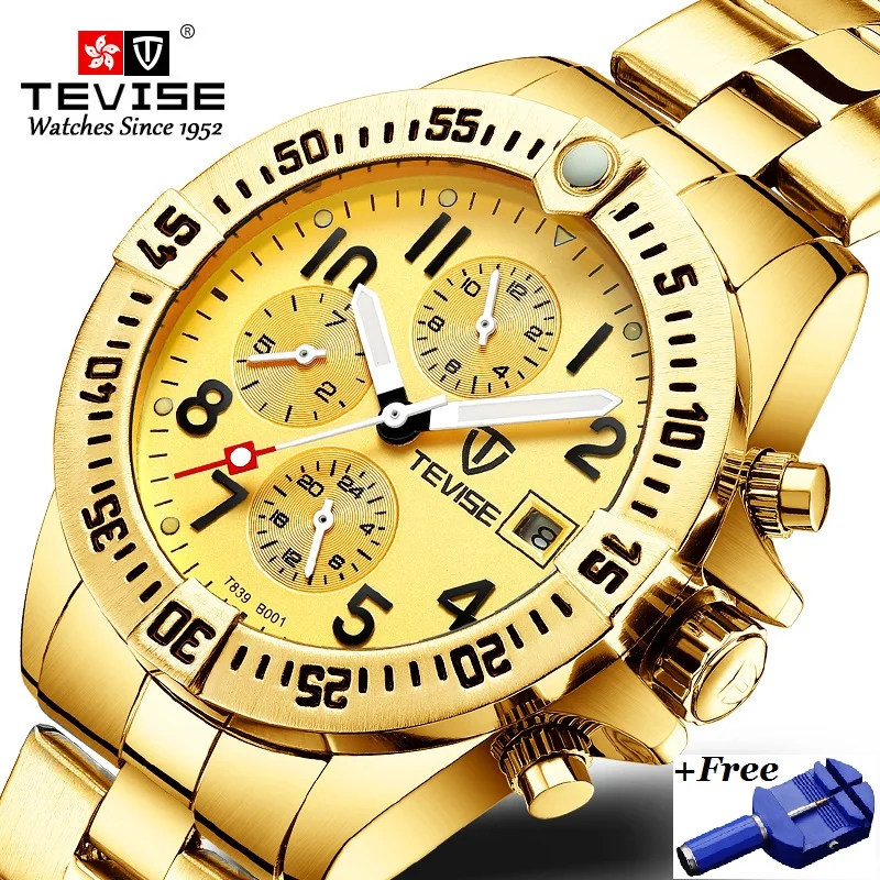 

TEVISE Mechanical Watch Men Luxury Wrist Automatic Watches Men Waterproof Gold Full Stainless Steel Watch Clock Montre Homme