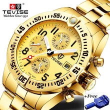TEVISE Mechanical Watch Men Luxury Wrist Automatic Watches Men Waterproof Gold Full Stainless Steel Watch Clock Montre Homme top luxury men watch casual business simple waterproof gold stainless steel wrist watch men calendar automatic mechanical watch