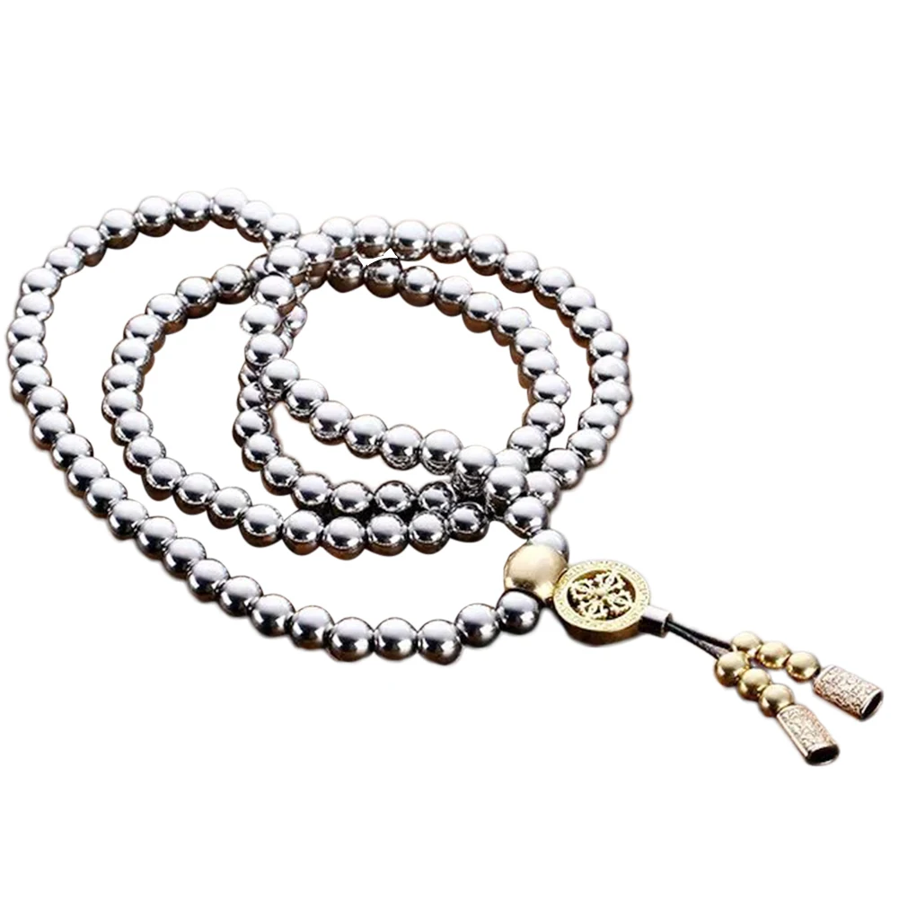 z Outdoor Stainless Steel Titanium 108 Buddha Beads Necklace Chain Self Defense
