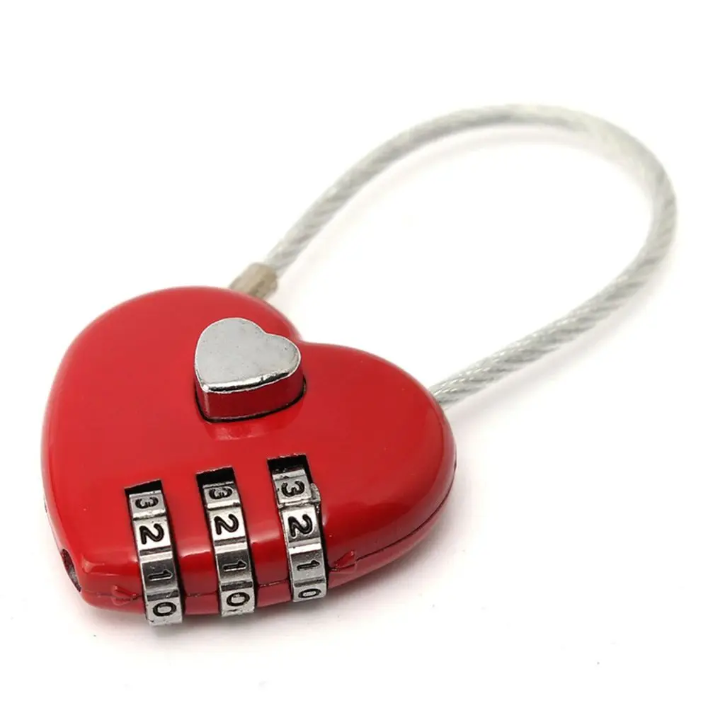 Wire Rope Heart Shape Love Lock Combination Padlock 3 Digital Resettable Password for Travel Bags Lizipai