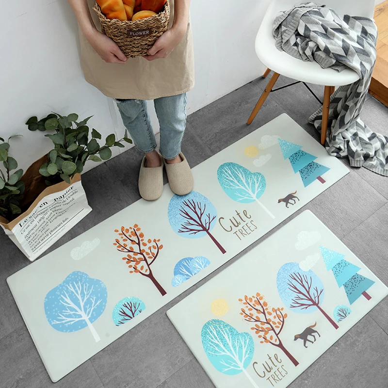 Long Kitchen Mat Bath Carpet Printing Mats PVC Leather Anti Slip Bottom Mat Waterproof Mat for Home Kitchen Oil-Proof Floor Mat