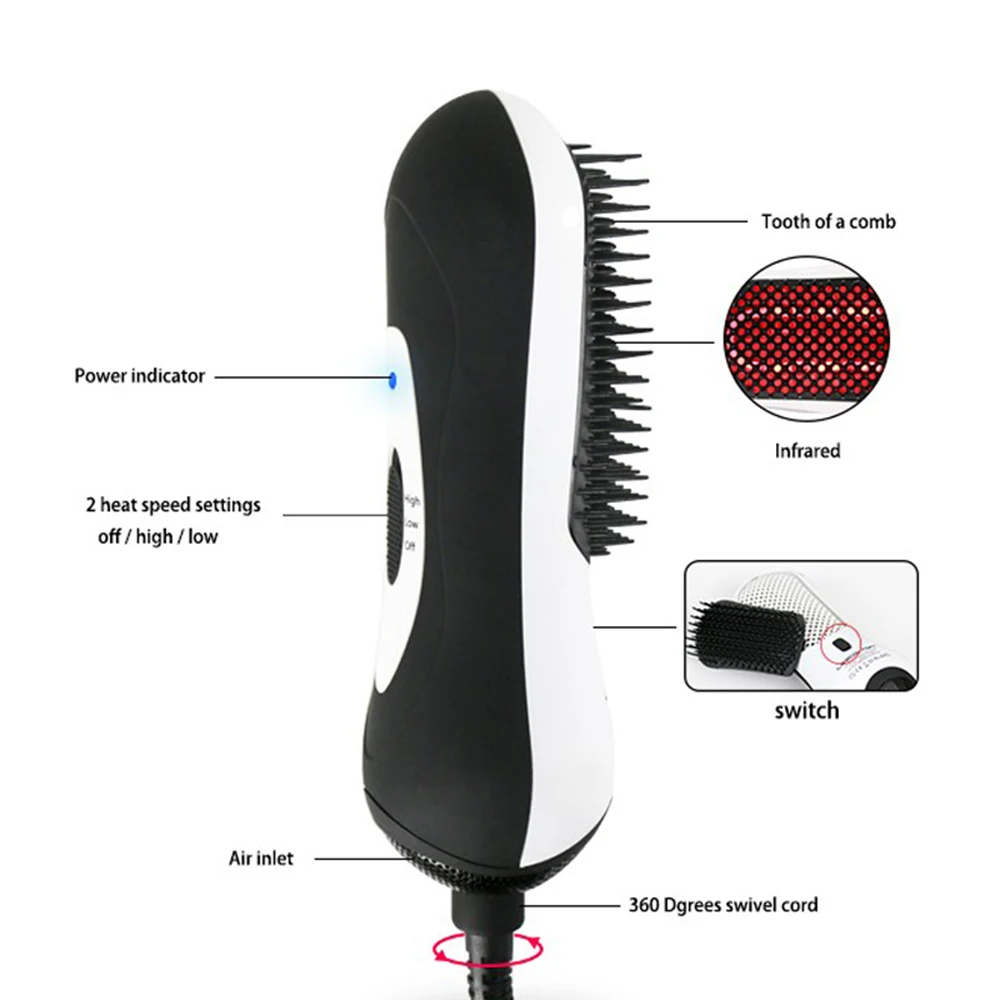 2-in-1 Negative Ion Hair Straighter Detangling Dryer Brush Infrared Hair Dryer Detangle Dry Heat Hair Blower Comb Styling Tools (3)