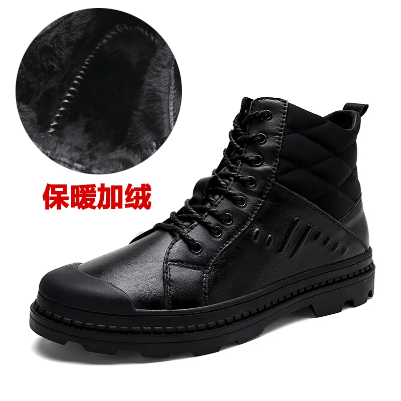 

Thestron Boots Men Fur Winter 2018 Plus Size 45 46 Black Ankle Boots Men Genuine Leather Shoes Male Fashion Lace Up Warm Quality
