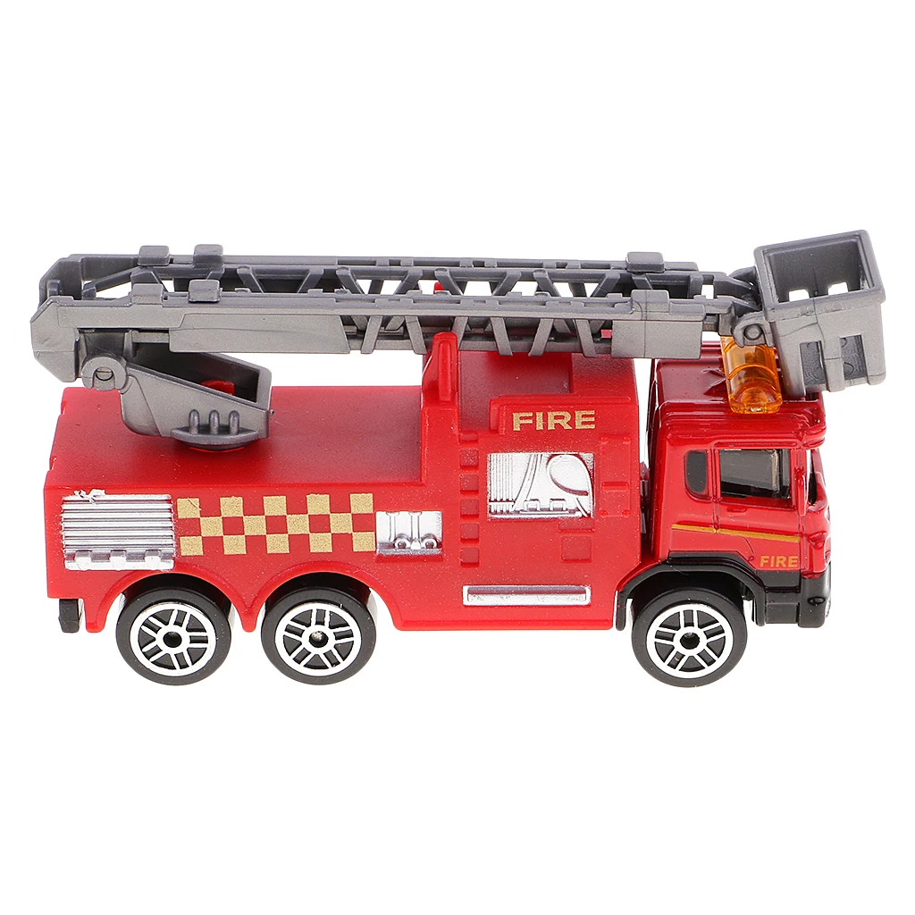 2Pcs Diecast Fire Truck Construction Vehicle Cars Model Toy for Kids Children Christmas Gift Collection Room Decor