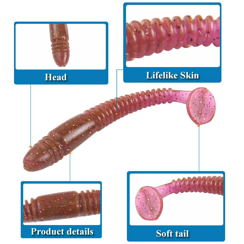 T Tail мягкие рыболовные приманки 5 шт./лот 7,5 см 3,1 г Jig Head Shad Мягкие силиконовые искусственные черви Swimbait Прямая поставка