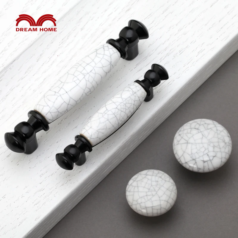 

Black crack wheat bar handle ceramic kiln antique open ice crack simple style cabinet drawer wardrobe cabinet