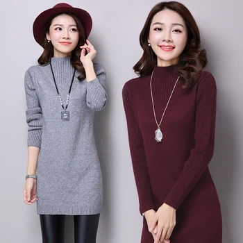 

Women's Warm Sweater New Design 2016 Winter & Autumn High Collar Slim Fit Pullover Sweater Thick Sweater Dress for Lady