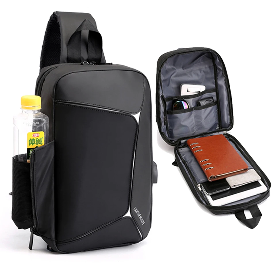 Crossbody حقيبة الرجال الصدر أكياس الذكور الكتف كيس بولسا عبر الجسم حزام النظارات الشمسية الصيف الأعمال السفر USB شحن رسل Crossbody حقيبة الرجال الصدر أكياس الذكور الكتف كيس بولسا عبر الجسم حزام النظارات الشمسية الصيف الأعمال السفر USB شحن رسل