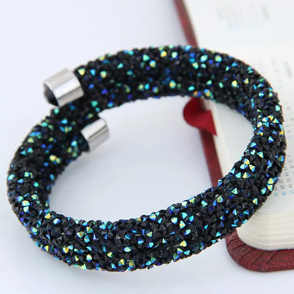 Брендовый браслет-кафф с кристаллами и браслеты модные обертывающиеся очаровательные браслеты для женщин мужчин ювелирные изделия серебристый блестящий цвет Pulseiras Mujer - Окраска металла: 2 Layer dark blue