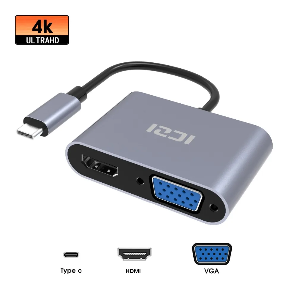 

ICZI 4K USB C to HDMI VGA (Thunderbolt 3 Compatible) Adapter for Samsung Note 9 s8 s9 Huawei P20/Pro Macbook Pro 2018/2017 iMac