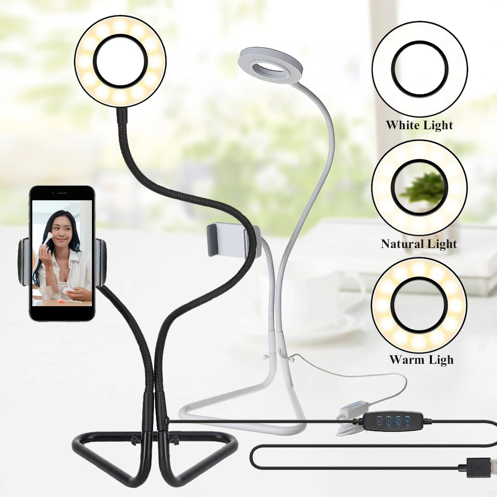

Flexible USB Selfie Ring Light with Cell Phone Holder for Live Stream Fill light White Warn White 2 IN 1 LED Lamp Bracket Desk