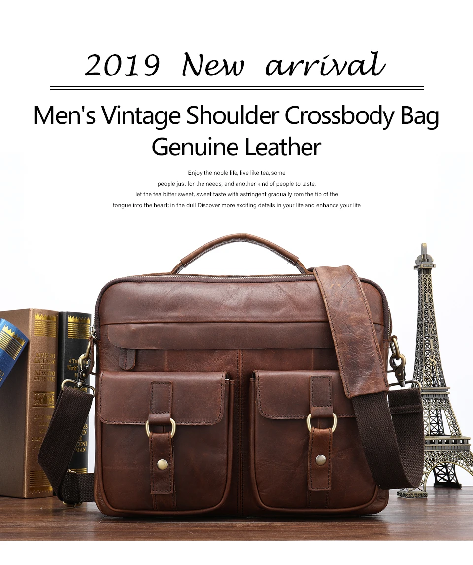 Мужской портфель, мужская сумка из натуральной кожи для ноутбука, сумка-мессенджер для мужчин, винтажный портфель с кожаным ремешком, сумка для работы, 8001