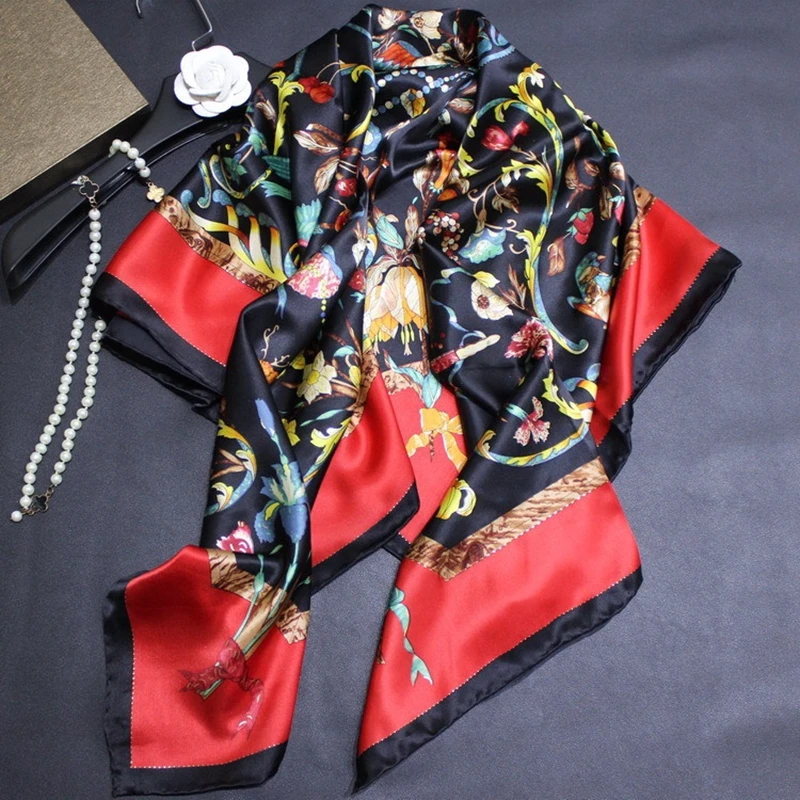 

Luxury Bronzing Large Square Silk Scarf Shawl Women Floral & Birds Prints 100% Pure Silk Scarfs Wraps Foulard 106x106cm