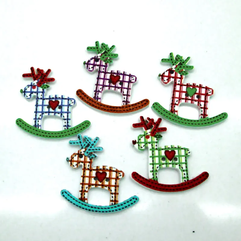 

50pcs28x29mm Mixed Horse Pattern Wooden Buttons For Clothes Crafts Sewing Decorative Needlework Scrapbooking DIY Accessories
