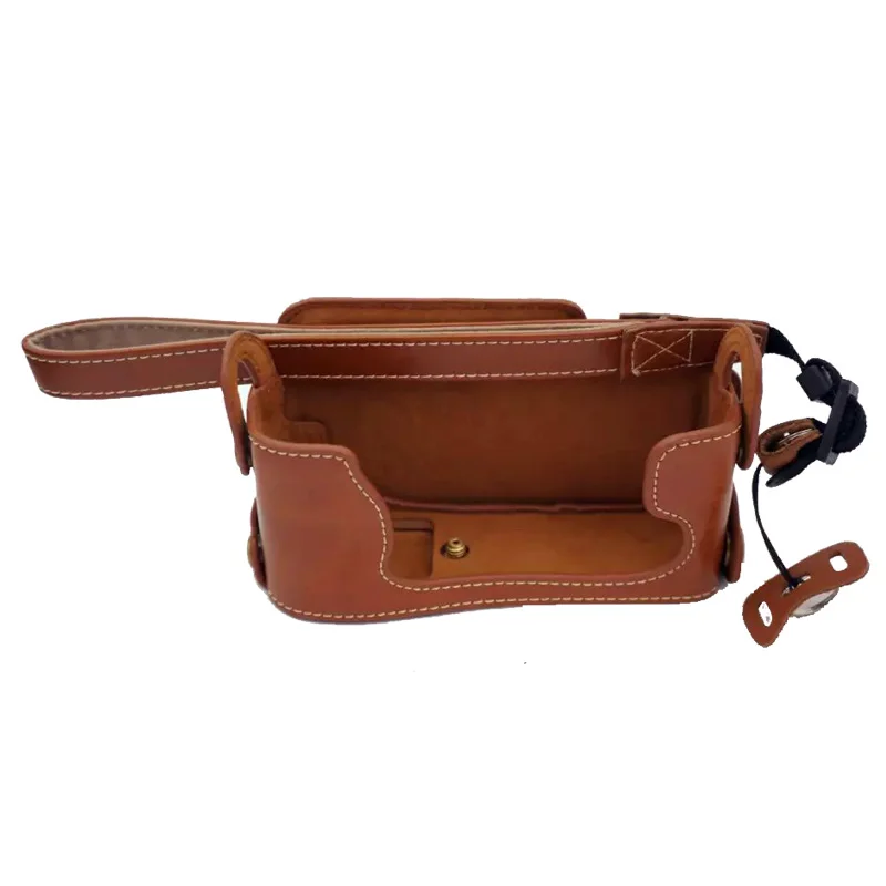 Brown and Strap Из искусственной кожи Камера чехол для задней части корпуса для ЖК-дисплея с подсветкой Fujifilm Fuji X-E1 X-E2 XE1 XE2 половина тела чехол с ремешком для руки - Цвет: Brown and Strap