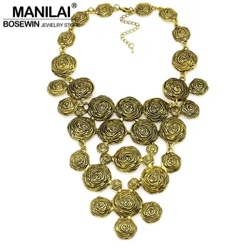 

MANILAI Women Vintage Statement Necklaces Fashion Jewelry Bohemia Carving Metal Big Collar Maxi Chokers Necklaces & Pendants