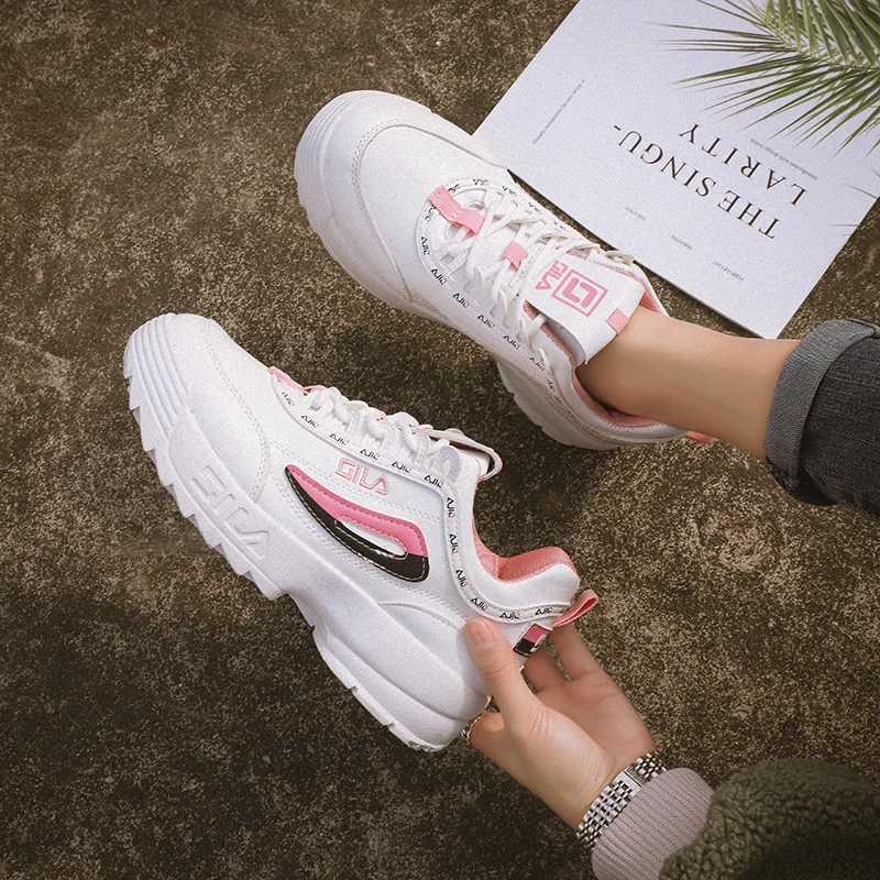 

2019 filas shoes sneakers Femme Spring Autumn brand white platform wedge Lace-Up White shoes Women Casual Shoes Vulcanize