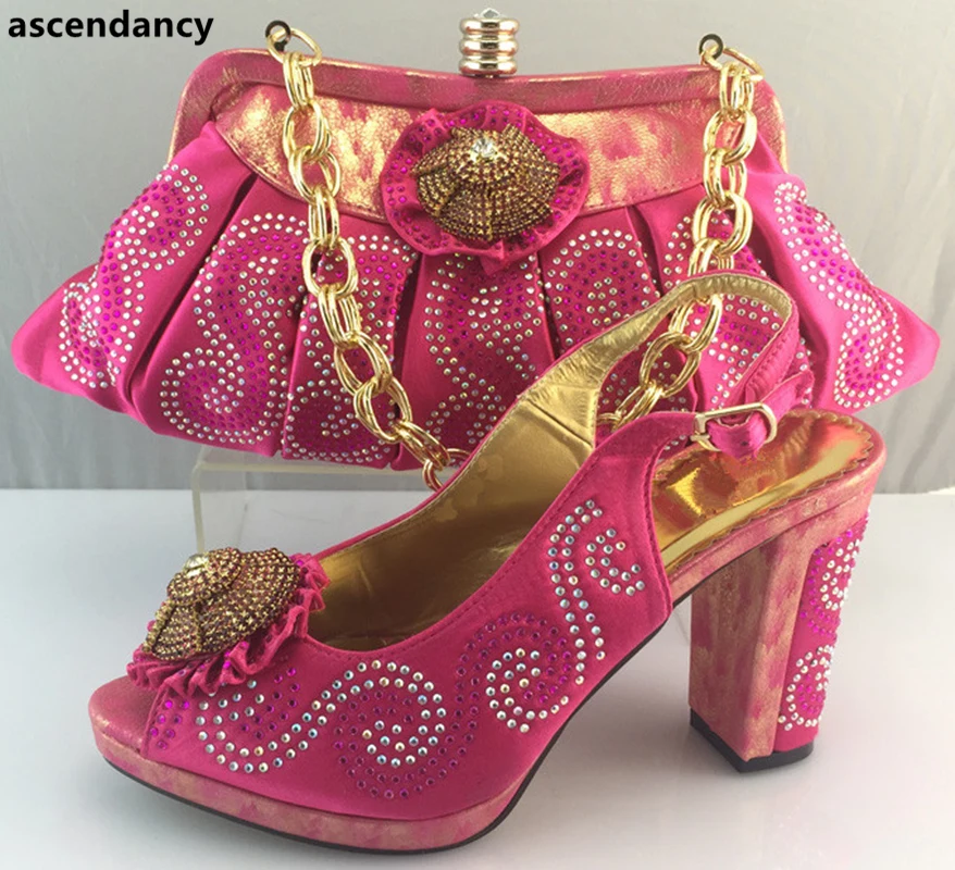 Latest Pink Color Matching Shoes and Bag Set In Heels