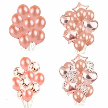 

14 Piece Rose Gold latex Balloons Wedding Decoration Birthday Party decorations Adult 18 Inch Heart Shape Gift helium balloon