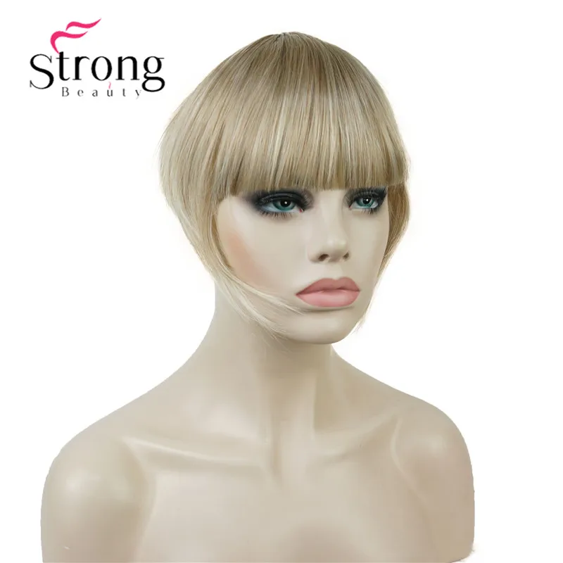 StrongBeauty Synthetic Hair Thin Neat Air Bangs Clip In Fringe Front Hair Temple Bangs Hair Extensions Hair Piece COLOUR CHOICES
