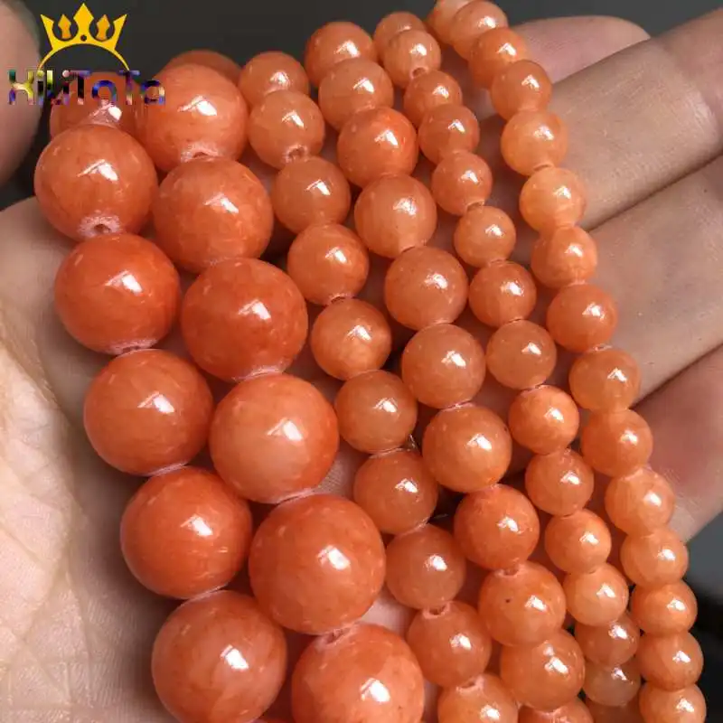 Natural Jades Stone Beads Orange Round Loose Spacer Beads For Jewelry