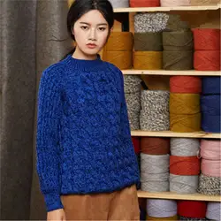 Новое поступление 100% ручной работы из чистой шерсти водолазка толстый вязаный для женщин Твердые свободные короткий пуловер свитер