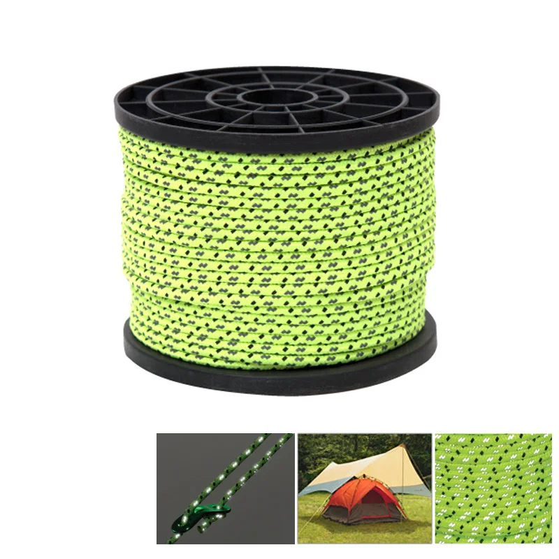 

2.5mm/4mm(D) 5M/10M/20M/50M(L) Green Reflective Guy Line Cord Outdoor Camping Canopy Tent Paracord Rope Free Shipping