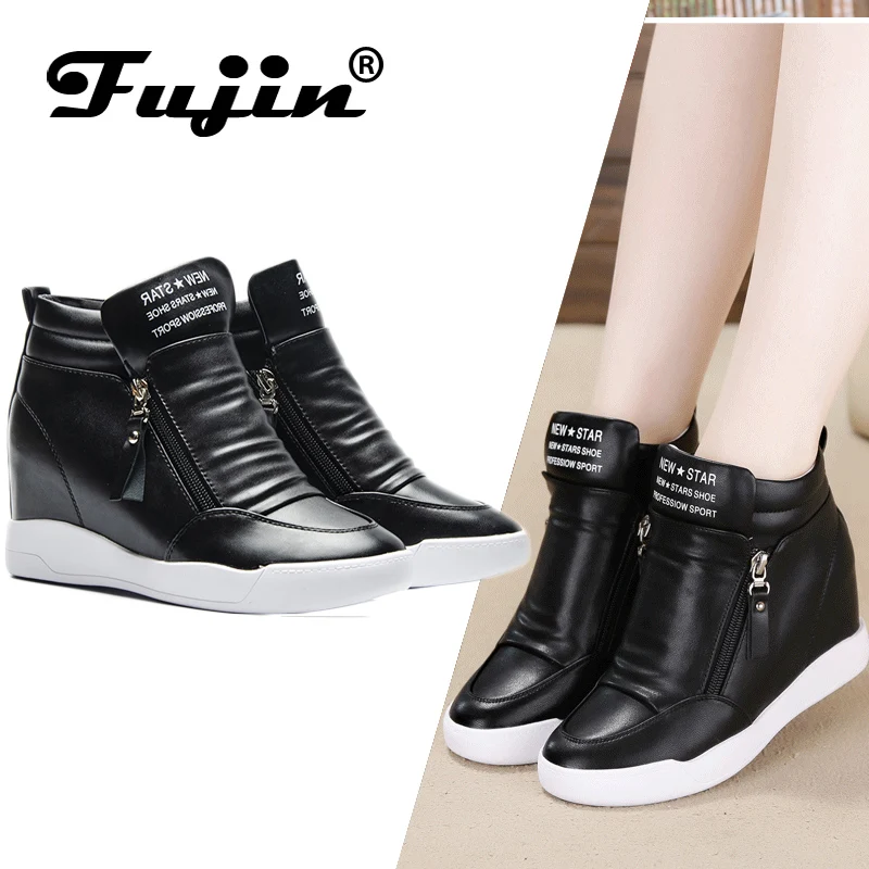 Prix Fujin 2019 d été automne plate forme wedge talon bottes Femmes Chaussures avec augmenté plate forme unique femelle mode casual zip botas