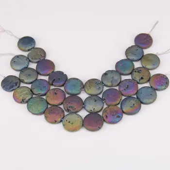 

10pcs/str Flat Round Mystic Titanium Rainbow Druzy Geode Loose Beads Pendants,Raw Drusy Drilled Coin Shape Craft Necklace 20mm