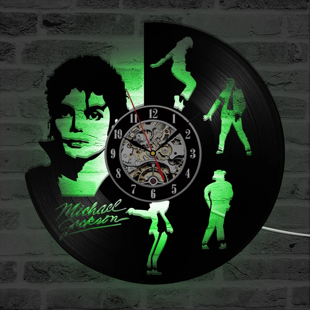 Dancing Michael Jackson Shape LED Vinyl Record Clock Creative Hanging Clocks Antique Home Decor Black Round Hollow Wall Clock Clocks cb5feb1b7314637725a2e7: NO LED|With LED