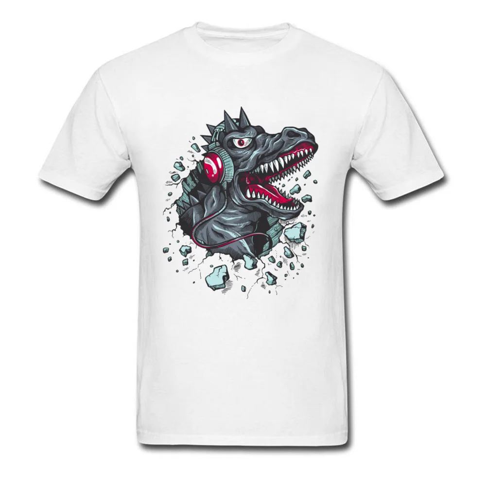 Funny Music Dino Tops Shirt for Boys Funny Fall Crewneck 100% Cotton Short Sleeve T-Shirt Design Tee Shirts Drop Shipping Music Dino white