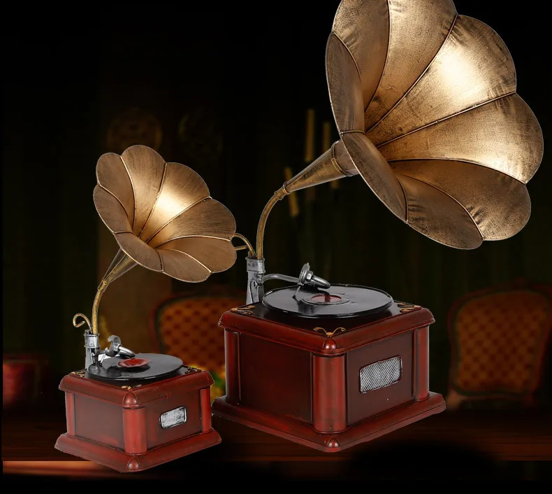 Metal Retro Phonograph Model Vintage Record Player Prop Antique Gramophone Home 