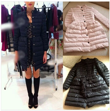 

2017 New Winter Womens Stand Collar Black Bow Waist Fluffy Slim Long Down Padded jacket Free shipping good quality plus size