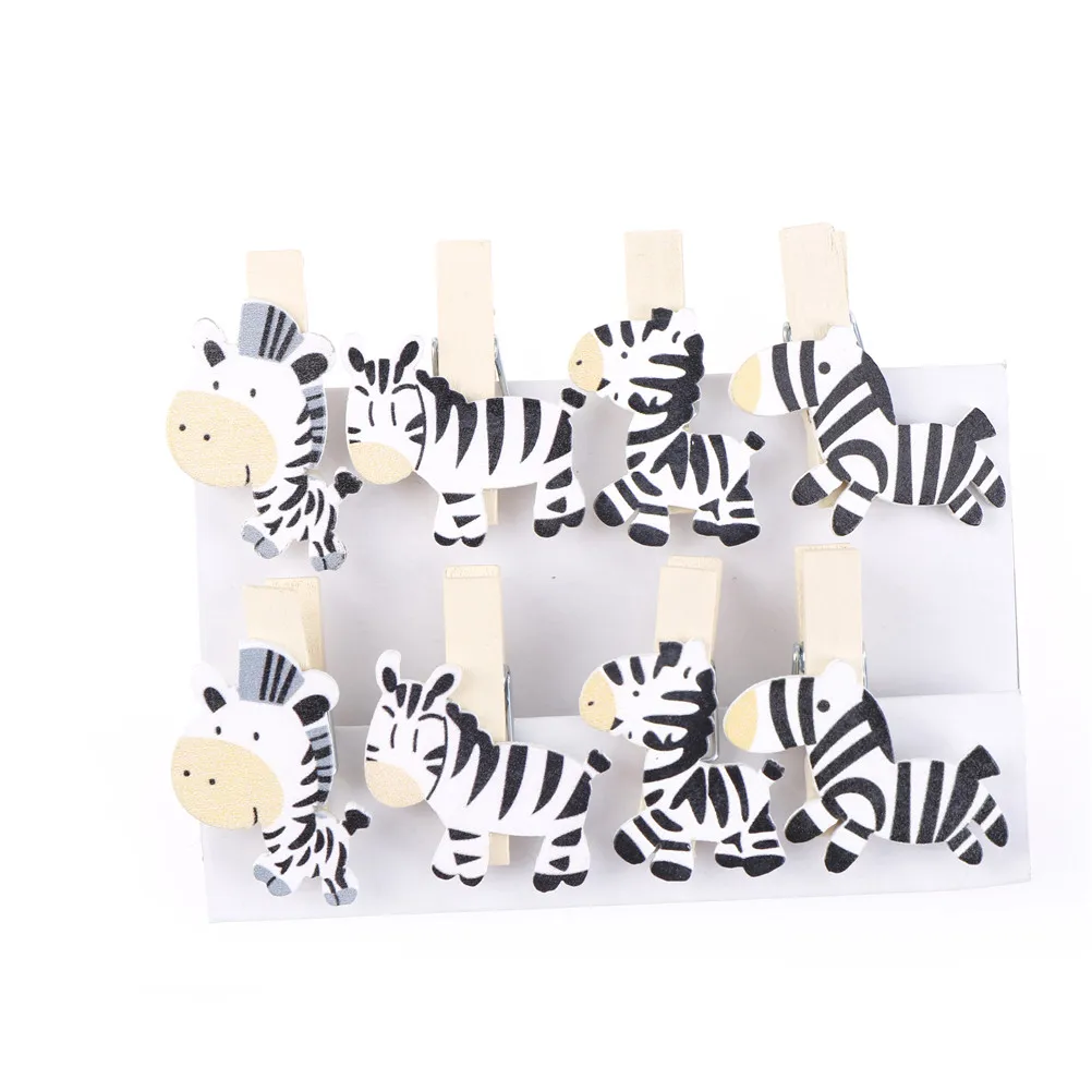 8PCS Cute Horse Zebra Wooden Clothespin Office Supplies Photo Craft Clips DIY Clothes Paper Peg Party Decoration 3.5*2cm