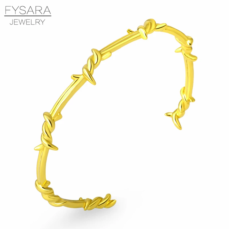 FYSARA панк черный Открытый твист шип провода манжеты браслеты для женщин мужчин Pulsera для пары ювелирные изделия 16-20 см регулируемый размер - Окраска металла: gold style1