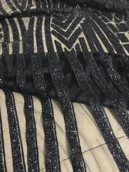 

Nigerian Lace Fabric with glued glitter Sat-3.2716 French Embroidered lace fabric for party dress