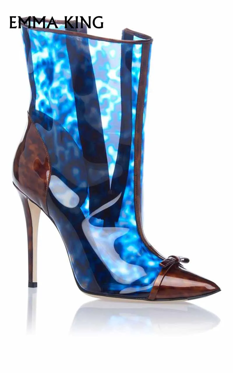 

2018 Winter Women Boots Sexy Mixed colors fashion catwalk high heel Butterfly-knot women ankle boots fashion shoes Rainboots