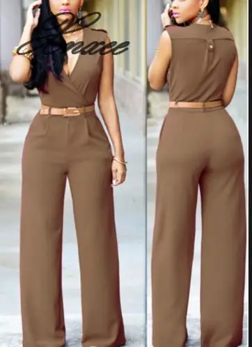 Women Sexy Jumpsuit Office Lady V Neck Sleeveless Rompers FEmale Wide Loose Leg Pants Playsuit Sashes Women Jumpsuits Women Sexy Jumpsuit Office Lady V Neck Sleeveless Rompers FEmale Wide Loose Leg Pants Playsuit Sashes Women Jumpsuits