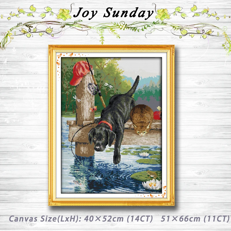 

A dog fishing animal painting Counted Cross Stitch 11CT 14CT Cross Stitch Set Wholesale Cross stitch Kit Embroidery Needlework