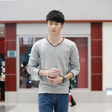 Брендовая одежда, свитер для мужчин, новая мода, сплошной цвет, v-образный вырез, длинный рукав, осенняя облегающая мужская хлопковая кофта, Плюс Размер M-3XL