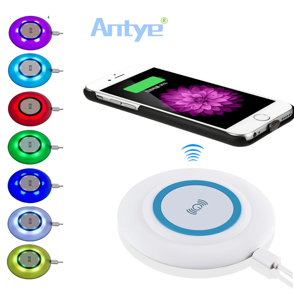 Antye Qi Wireless Charger Pad With 7 Colors LED for iPhone