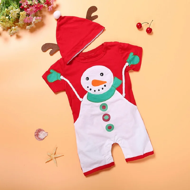 SR039 Одежда для новорожденных Одежда для маленьких девочек и мальчиков рождественское красное и белое праздничное платье шапка Санта-Клауса, шапка, ползунки