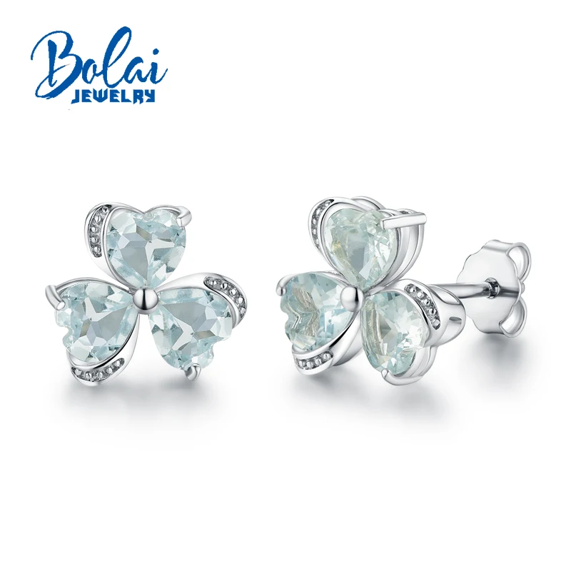 Bolaijewelry серьги в форме сердца с натуральным бразильским аквамарином драгоценные